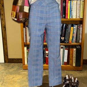 Cropped ankle seersucker high rise cotton pants